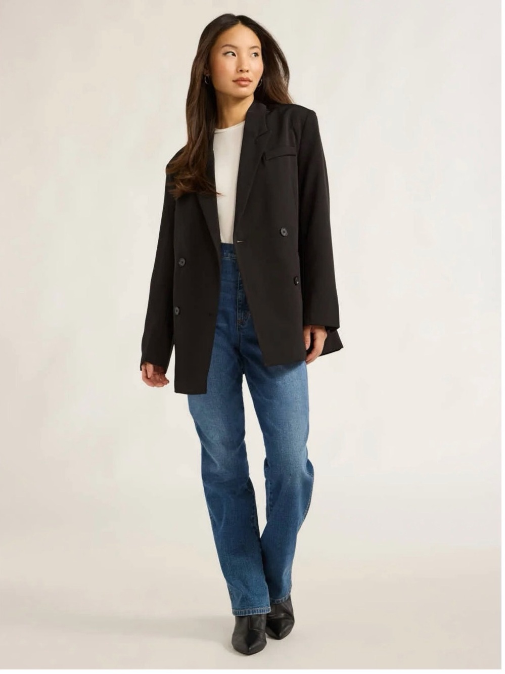 Scoop Double-Breasted Black Women's Blazer - Picture 4 of 6